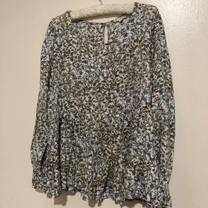 Tribal Tiered Floral Cottage Core  Scoop Neck Blouse. Size XL 100% Rayon